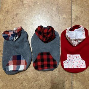 3 Frisco Red Black Floral Plaid Dog Cat Hoodie Sphynx Hairless Cat Small Dog